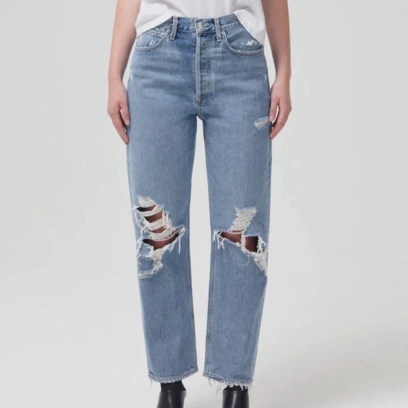 Agolde women's 90s mid rise loose fit straight leg jeans in fall out wash